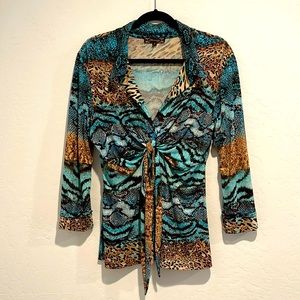 Animal Print V Neck Top with Knot Front